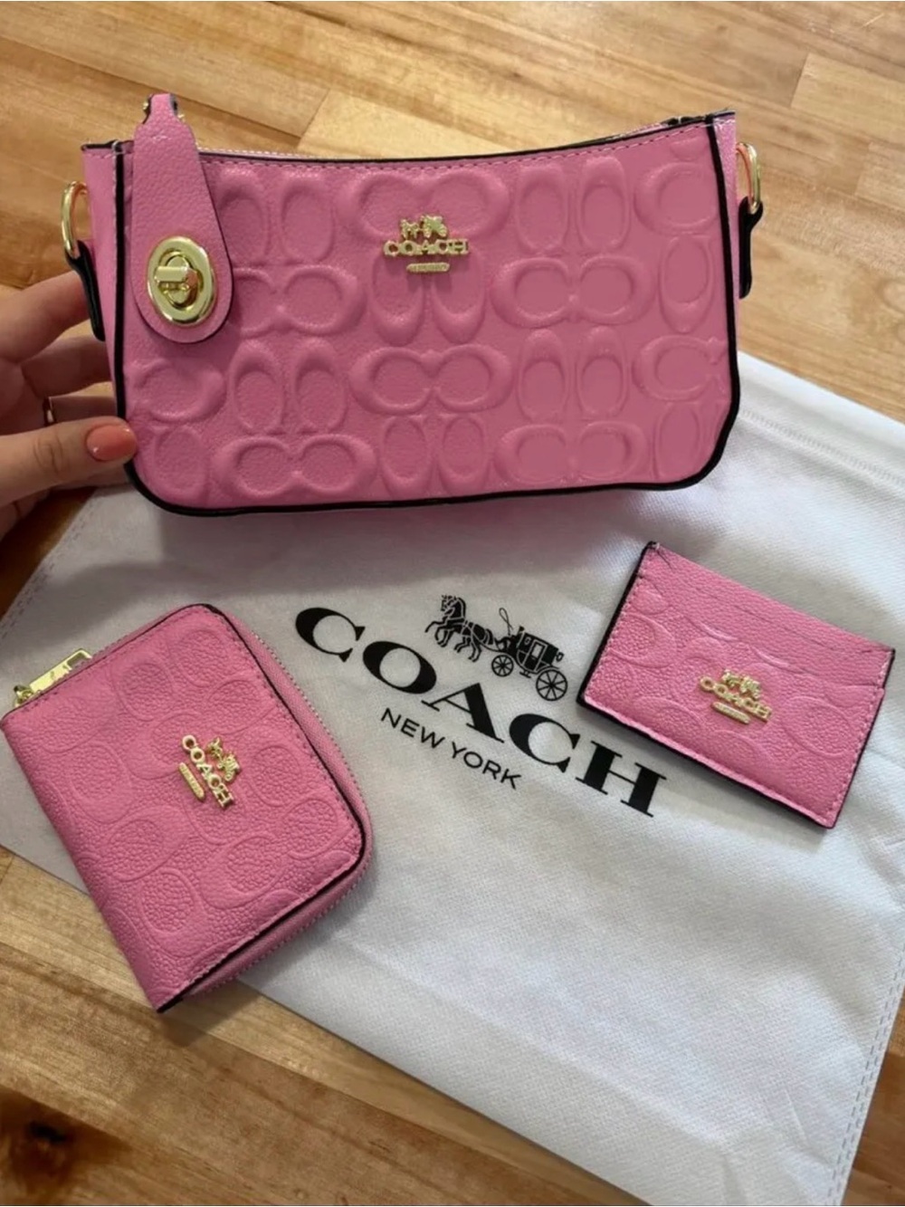 Coach Pink Signature Leather Shoulder Bag Set